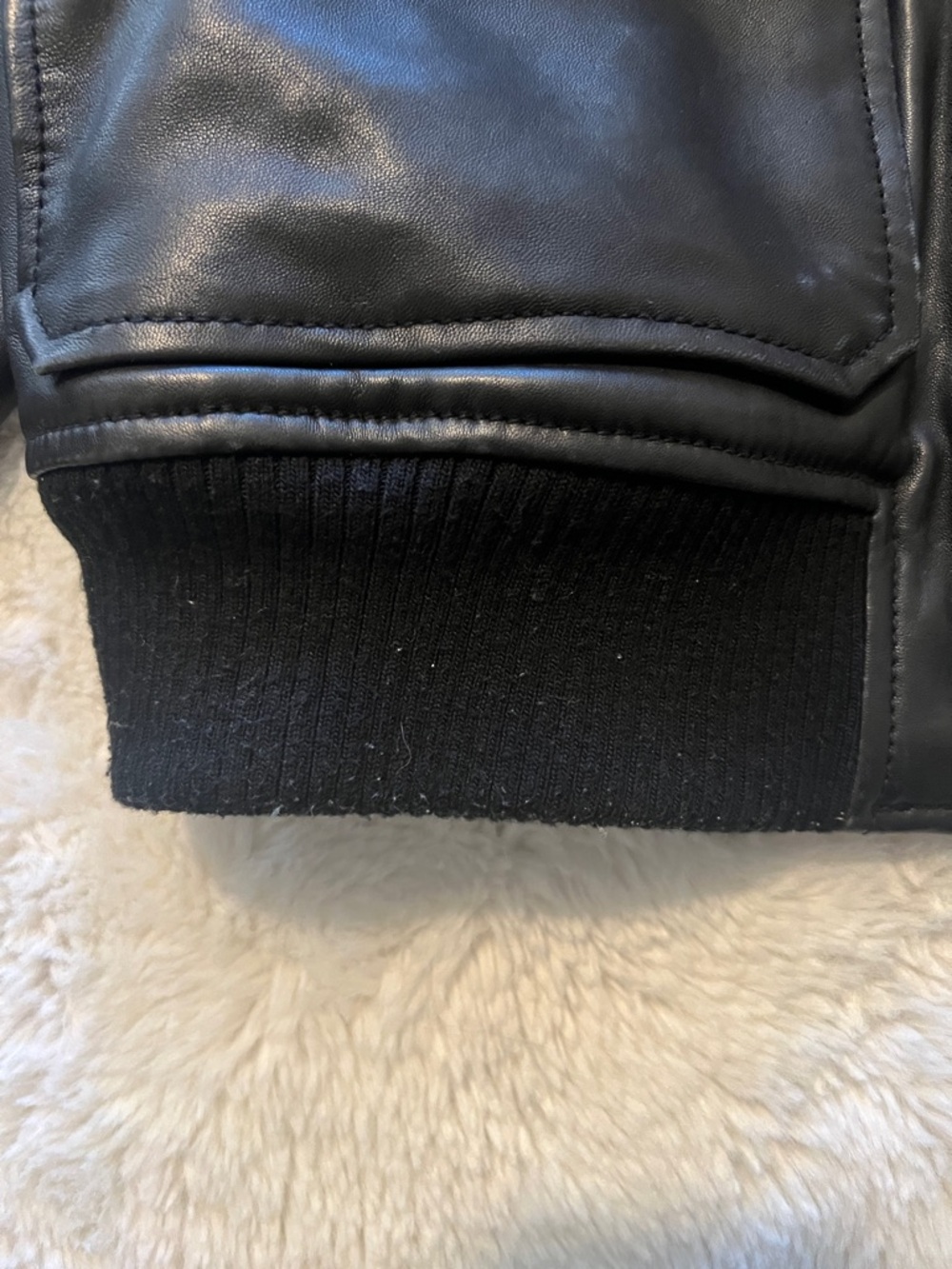 Quince Black 100% Leather Shearling Trim Aviator Jacket Bomber - Picture 12 of 12